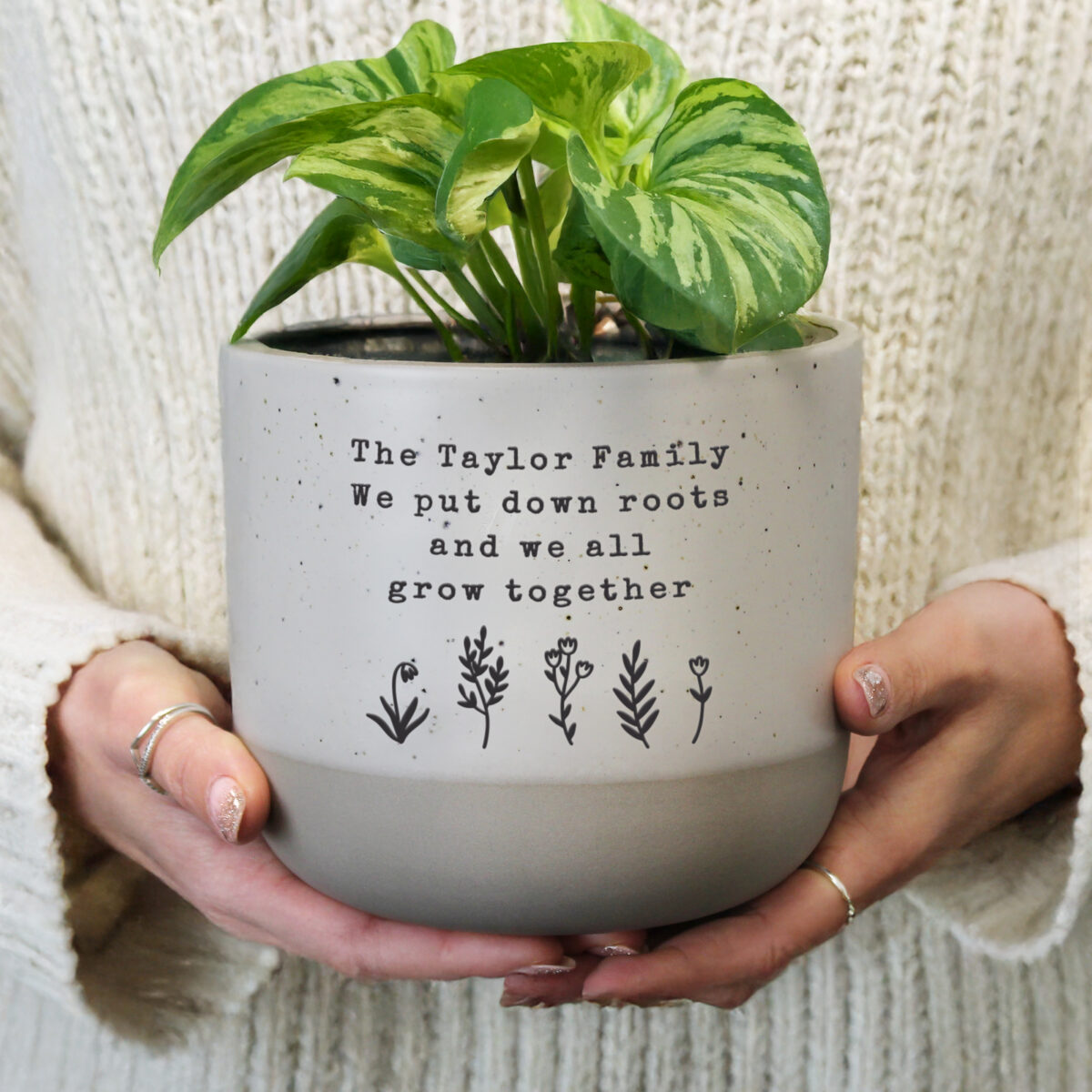 Personalised Floral Flecked Plant Pot