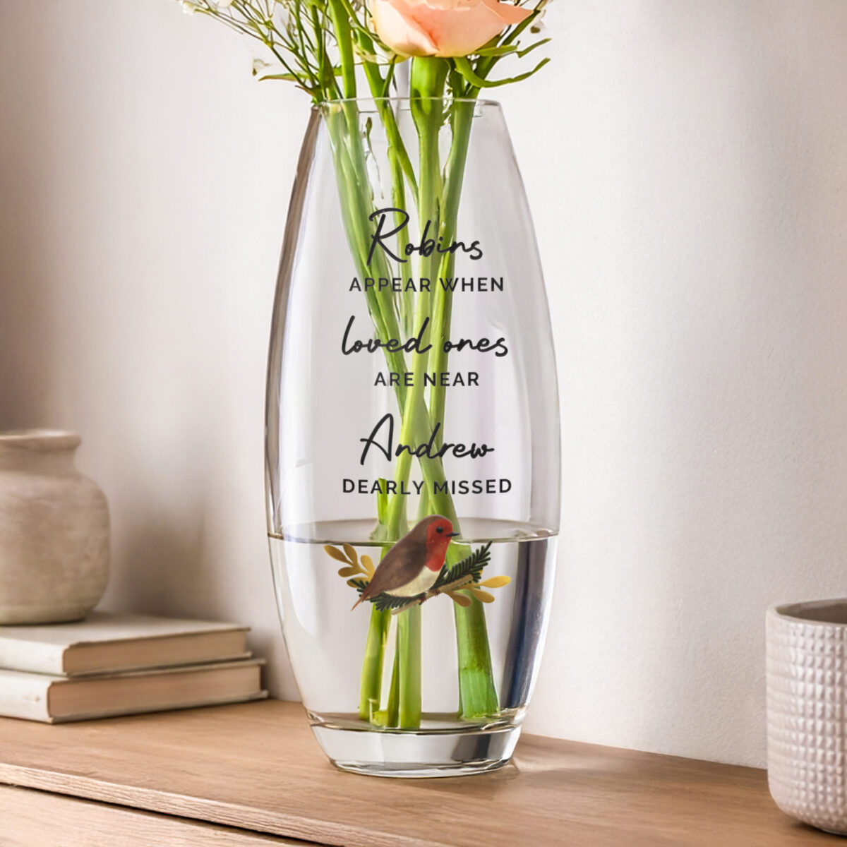 Personalised Robins Appear Bullet Vase