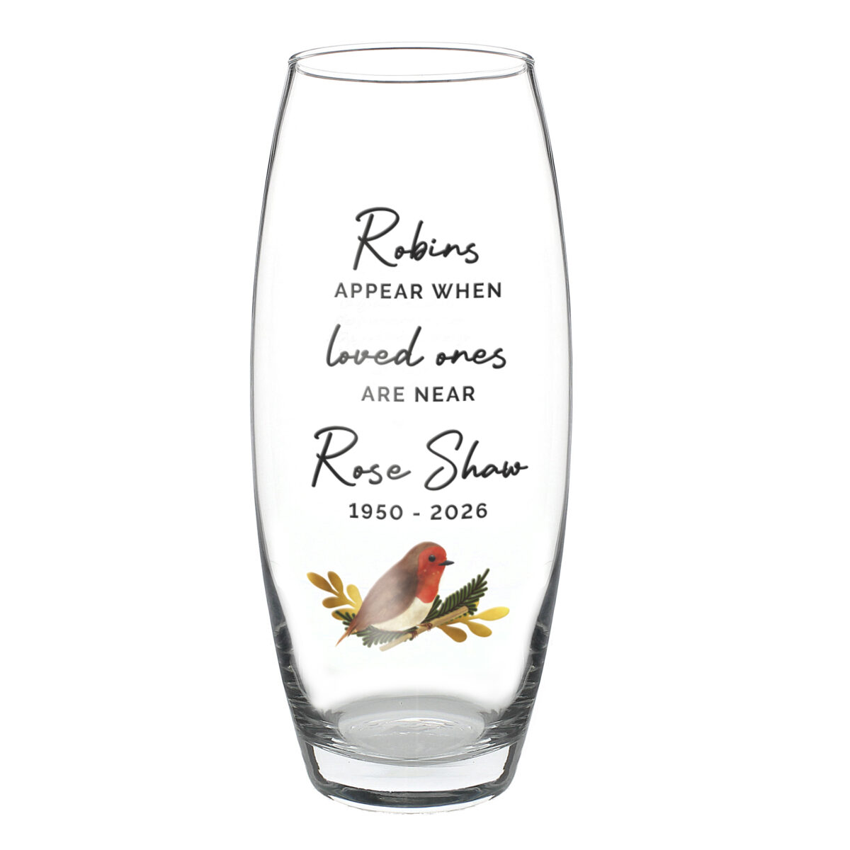Personalised Robins Appear Bullet Vase