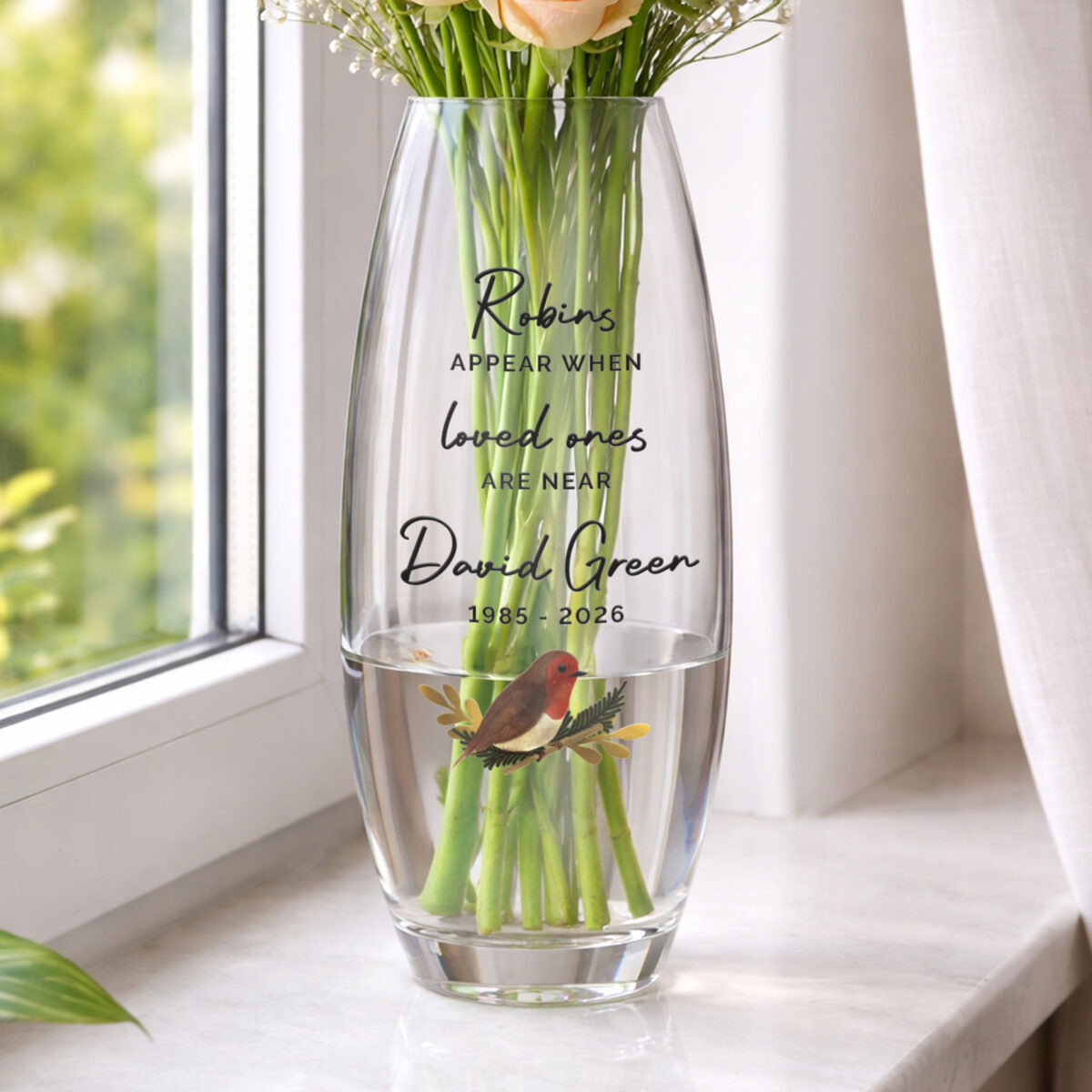 Personalised Robins Appear Bullet Vase