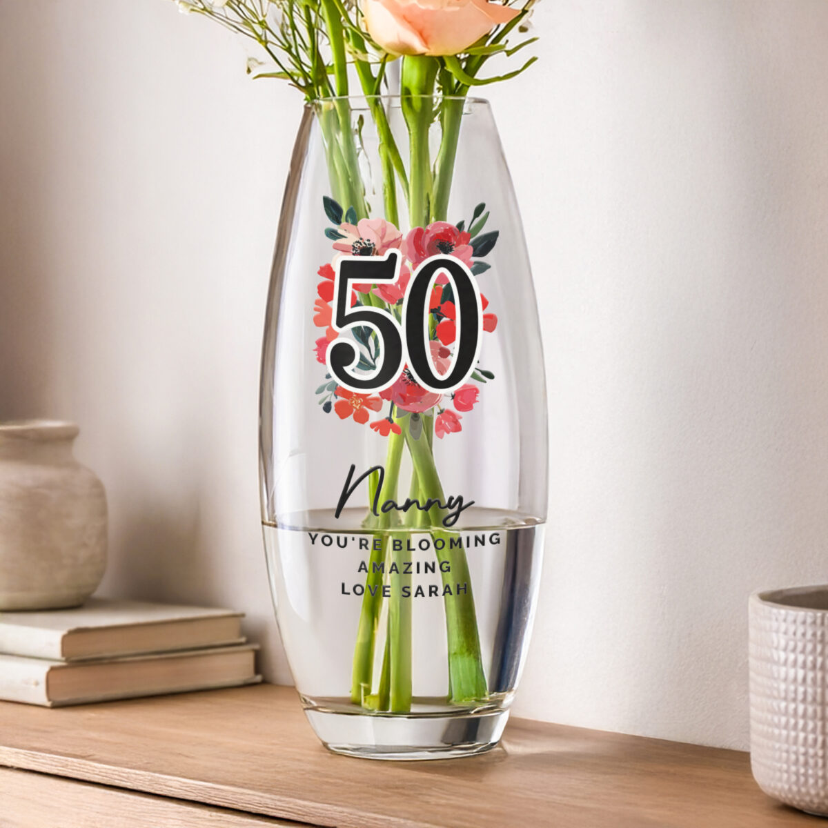 Personalised Floral Big Age Bullet Vase