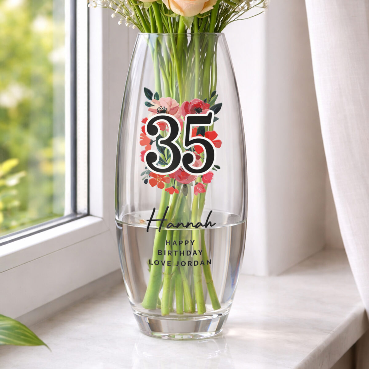 Personalised Floral Big Age Bullet Vase