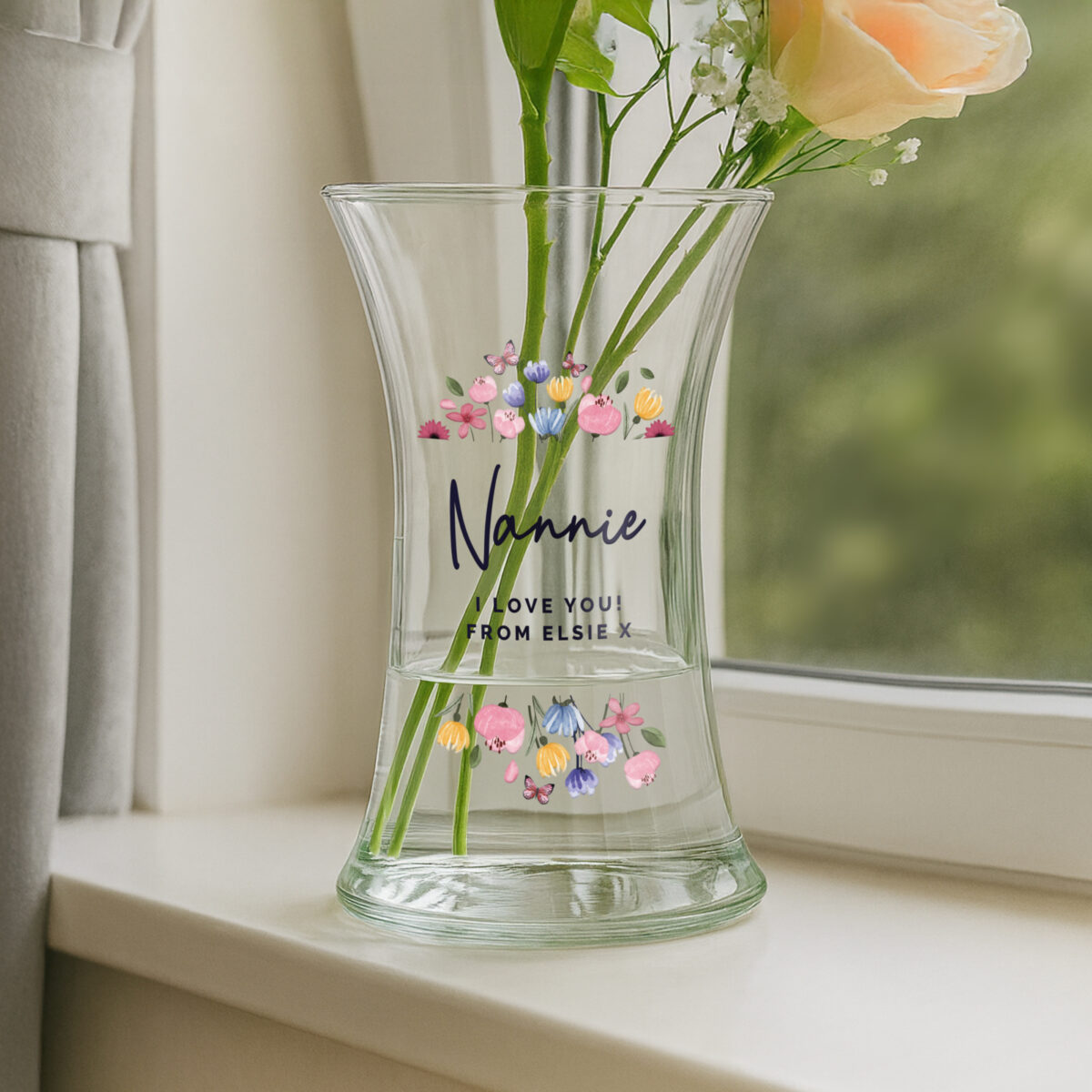 Personalised Bright Floral Waisted Vase
