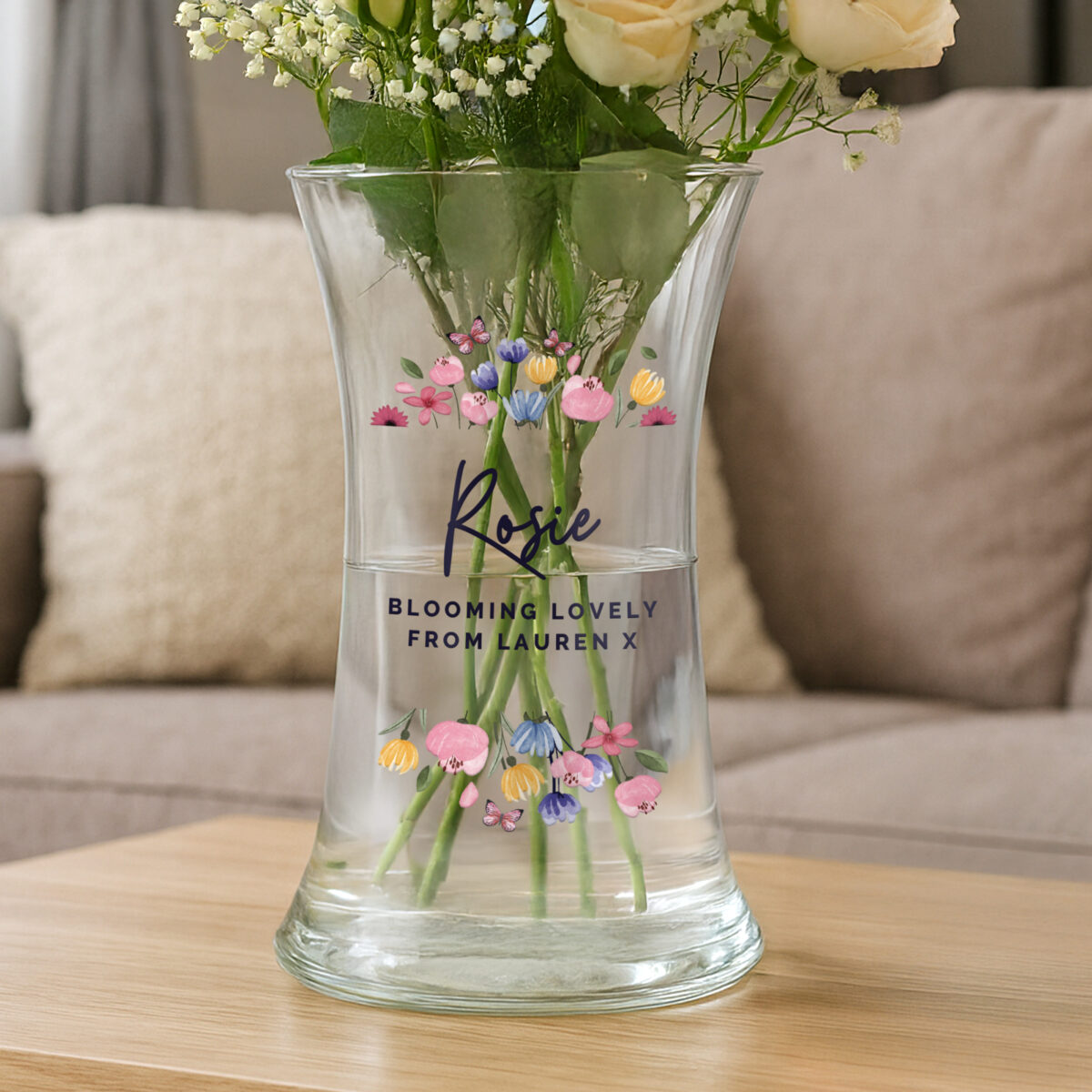 Personalised Bright Floral Waisted Vase