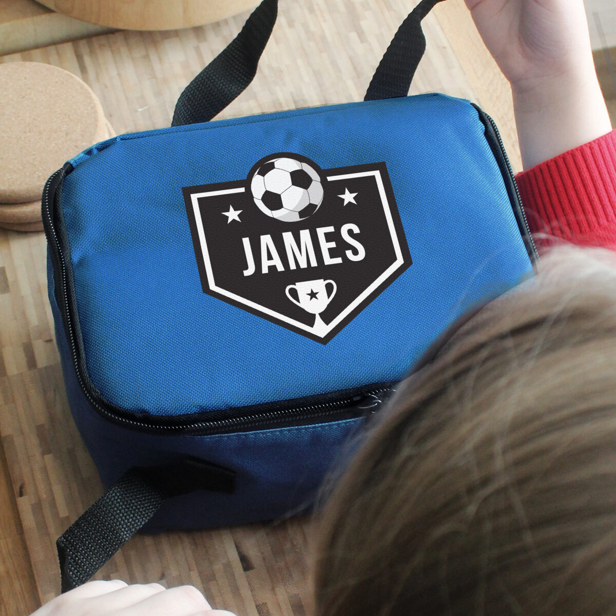Personalised Football Blue Lunch Bag