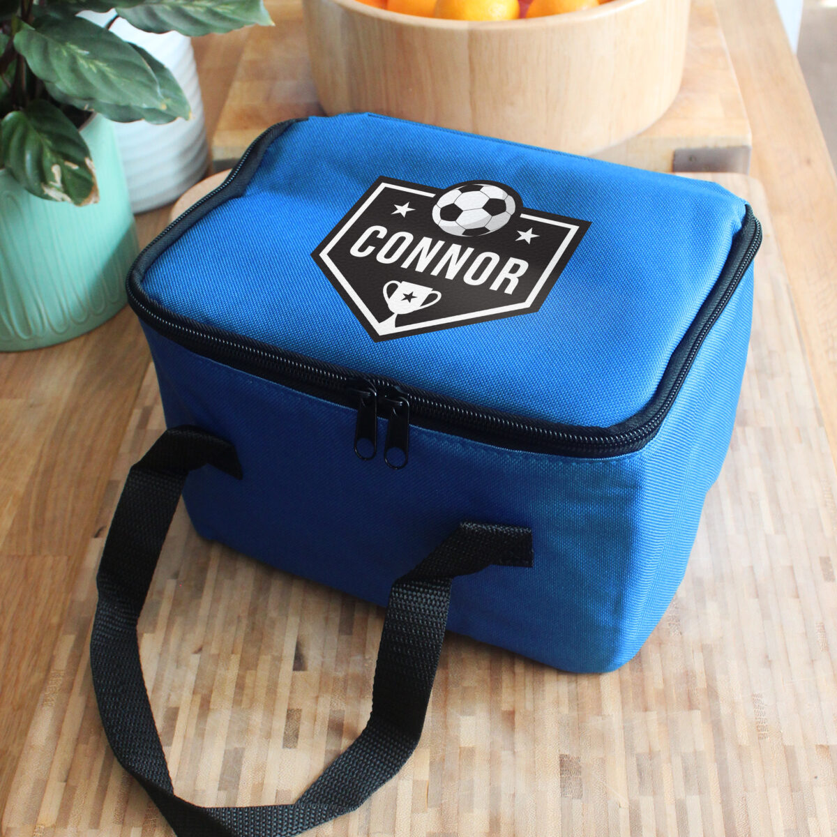Personalised Football Blue Lunch Bag