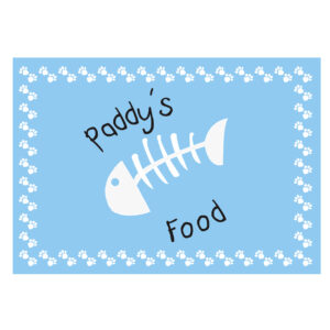 Personalised Blue Fish Bone Cat Pet Bowl Mat
