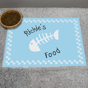 Personalised Blue Fish Bone Cat Pet Bowl Mat - Image 4