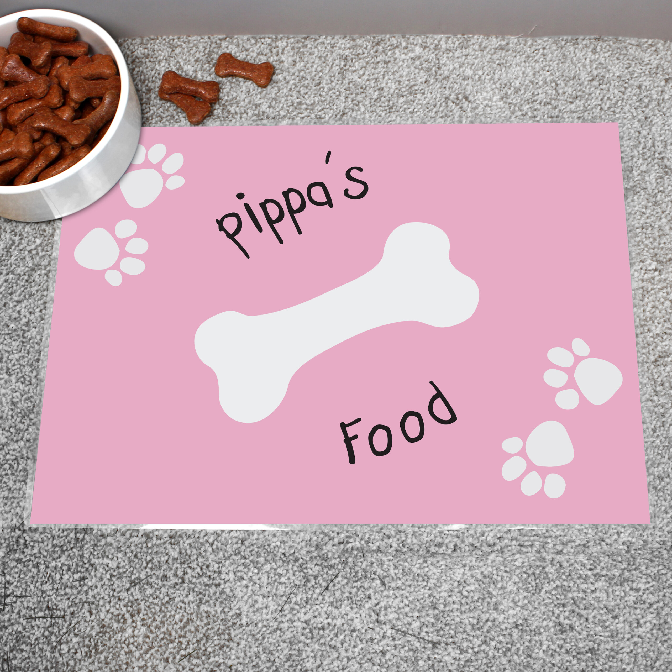 P0512Q61 Personalised Pink Paw Print Dog Placemat - Image 1
