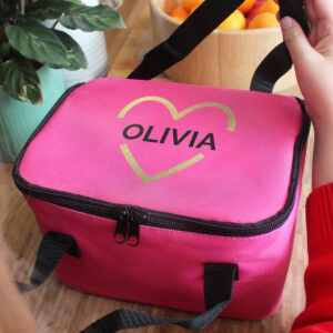 Personalised Gold Heart Pink Lunch Bag - Image 3