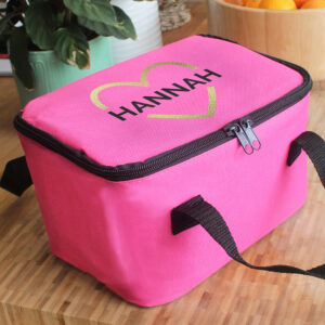 Personalised Gold Heart Pink Lunch Bag - Image 4