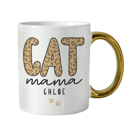 Personalised Cat Mama Gold Handle Mug