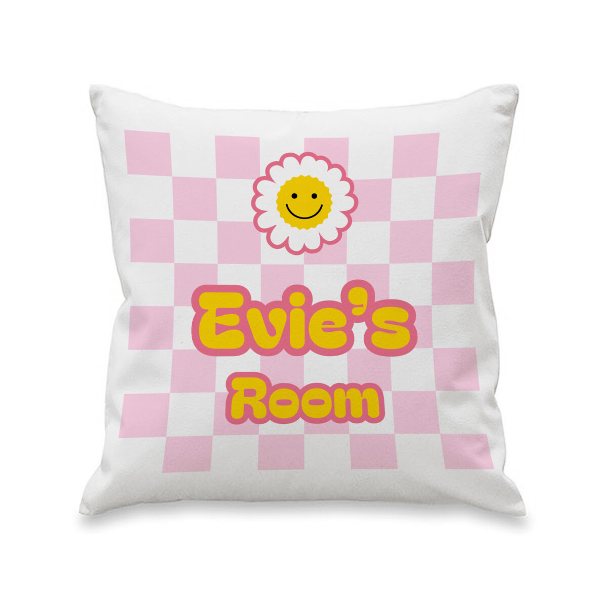 Personalised Pink Check Childrens Bedroom Cushion