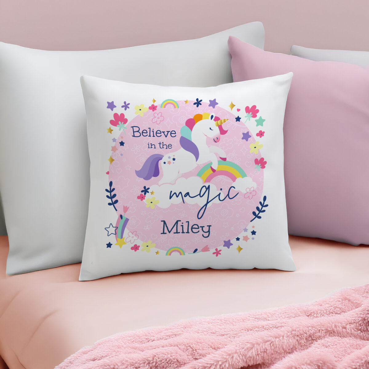 Personalised Pink Unicorn Cushion