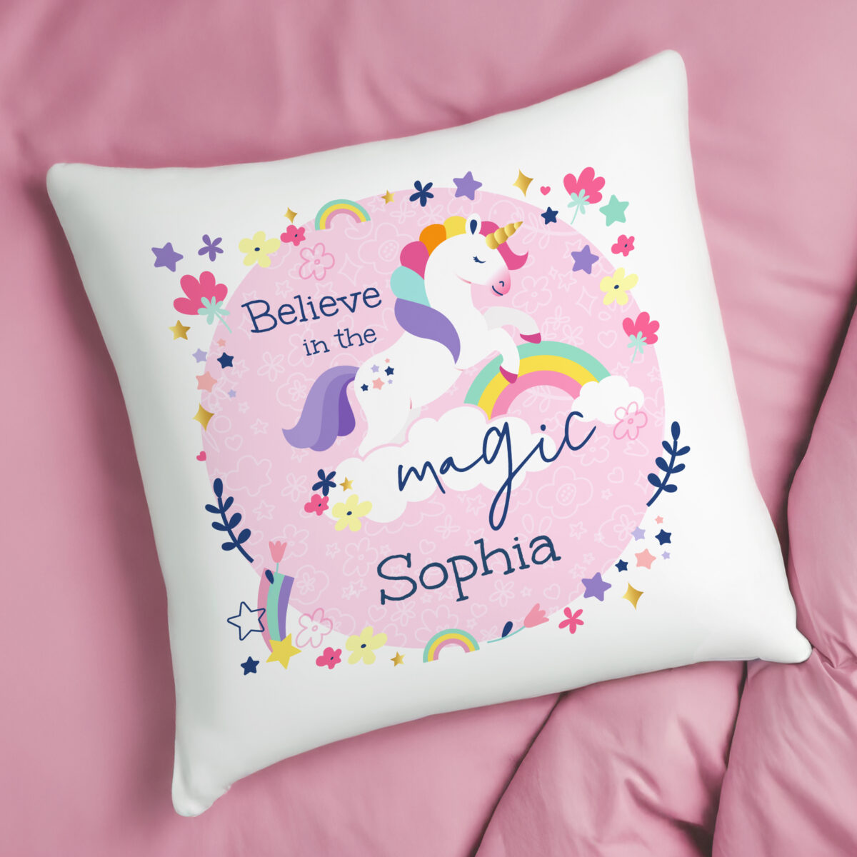 Personalised Pink Unicorn Cushion