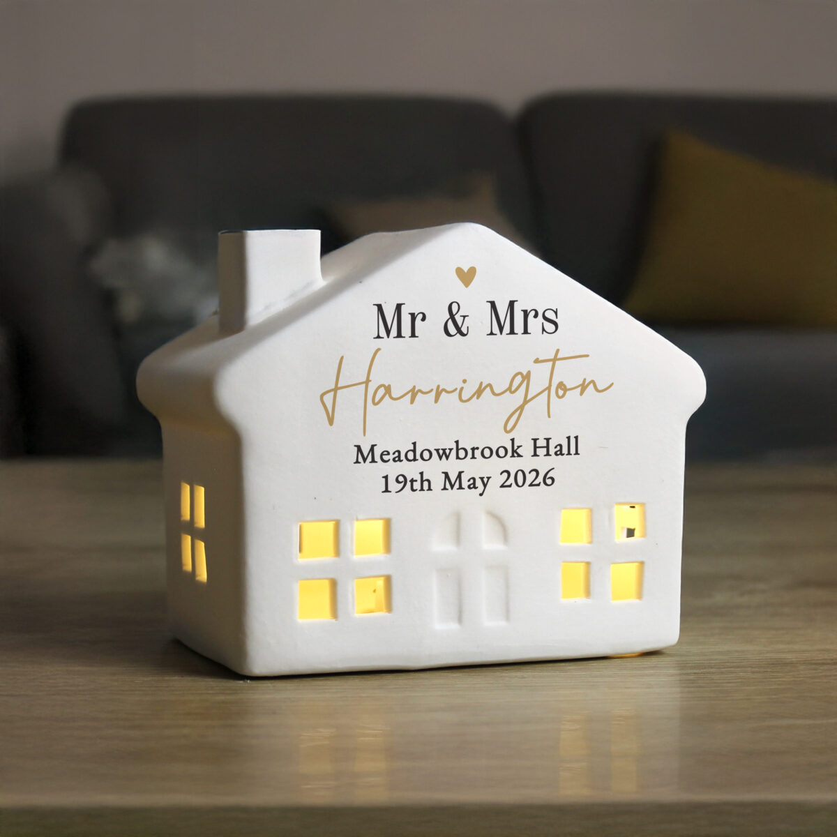Personalised Black & Gold Ceramic LED House