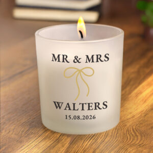 Personalised Black & Gold Bow Frosted Candle