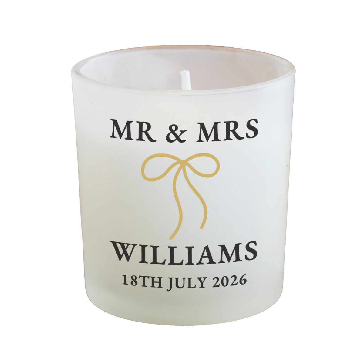 Personalised Black & Gold Bow Frosted Candle