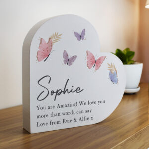 Personalised Butterfly Grey Heart Ornament