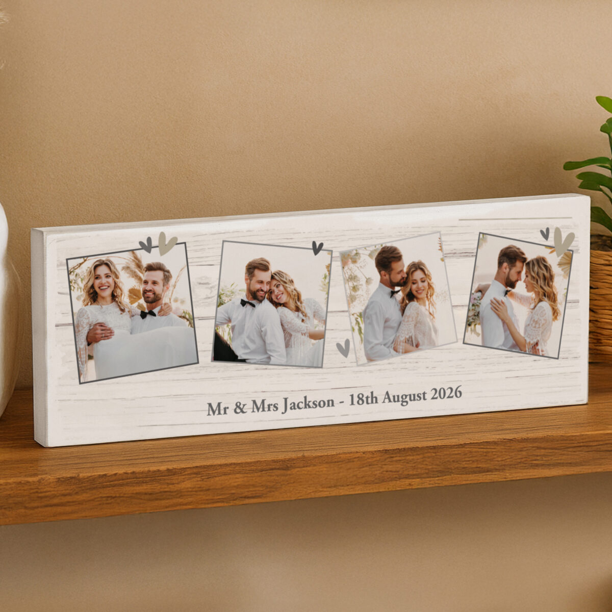 Personalised Photo Upload Hearts Mantel Block