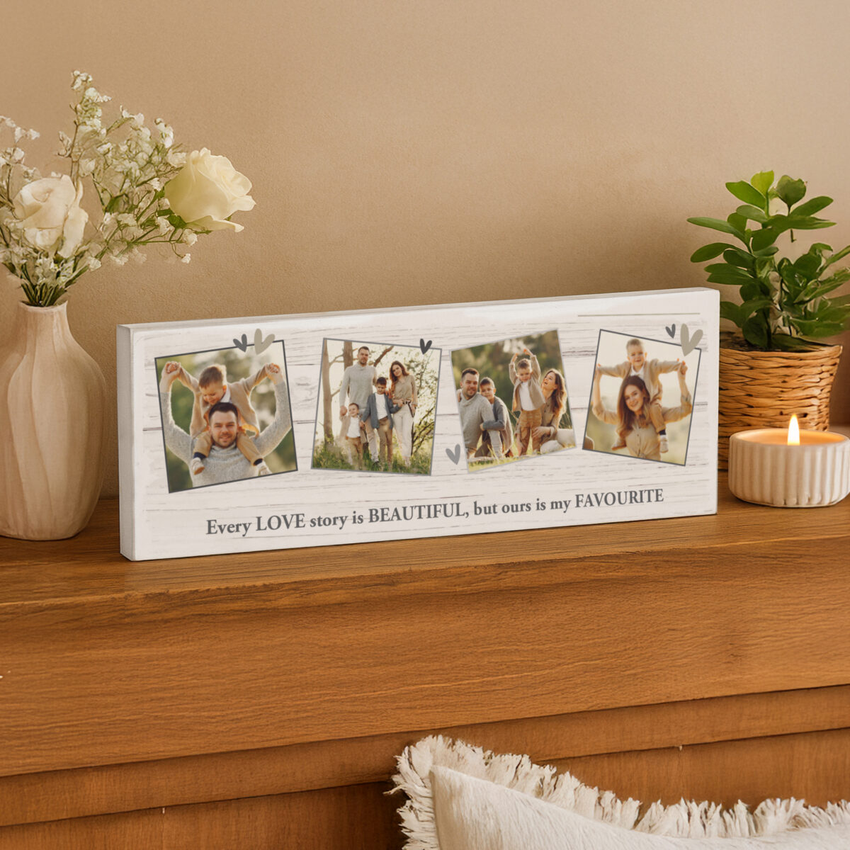 Personalised Photo Upload Hearts Mantel Block