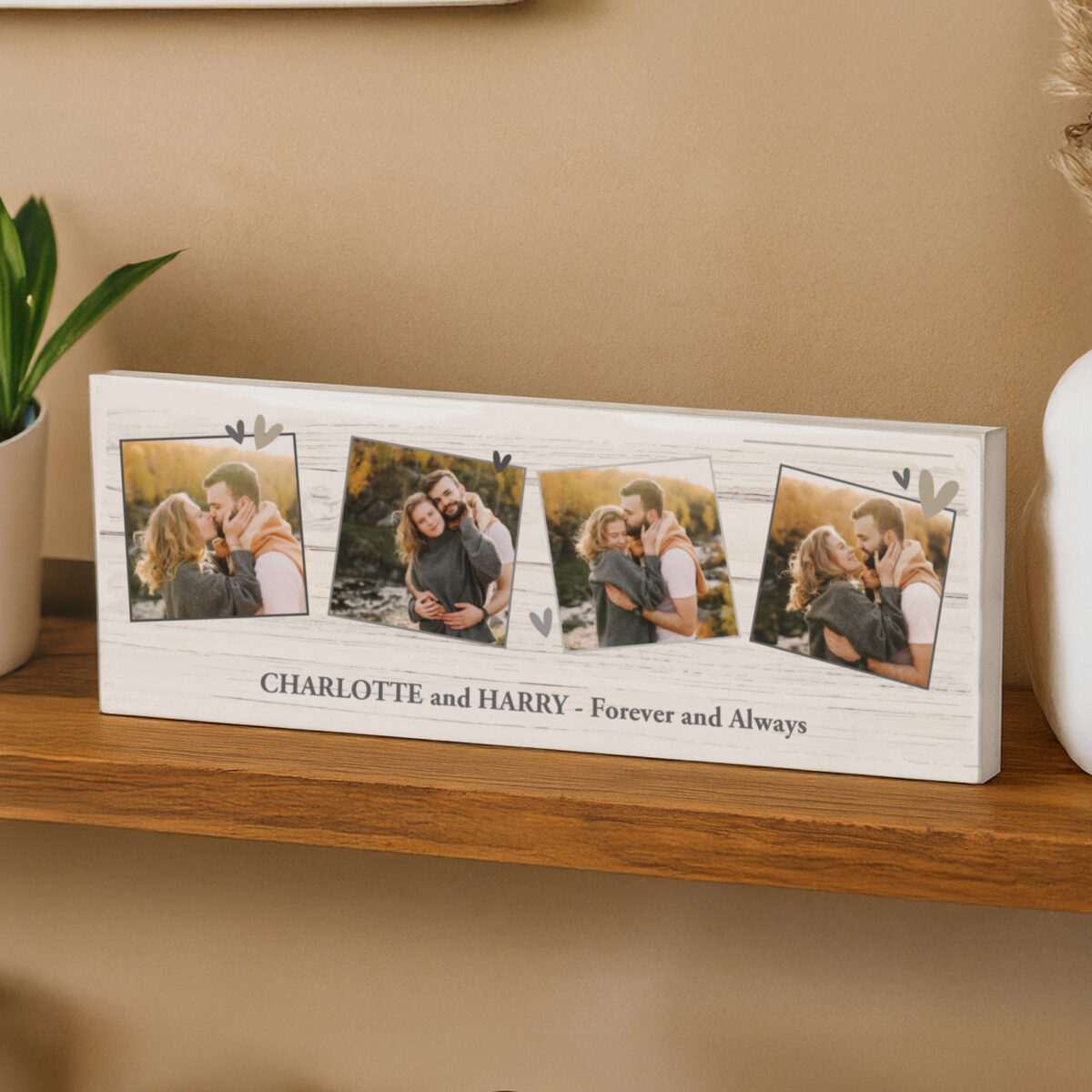 Personalised Photo Upload Hearts Mantel Block