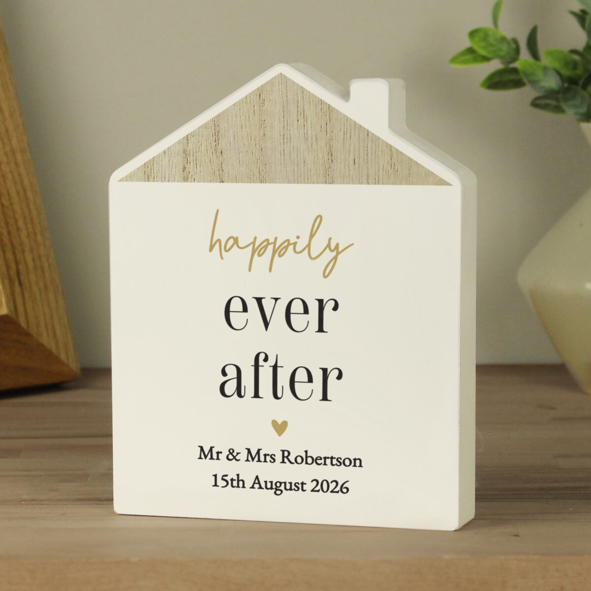 Personalised Black & Gold Wooden House Ornament