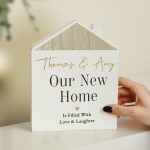 Personalised Black & Gold Wooden House Ornament