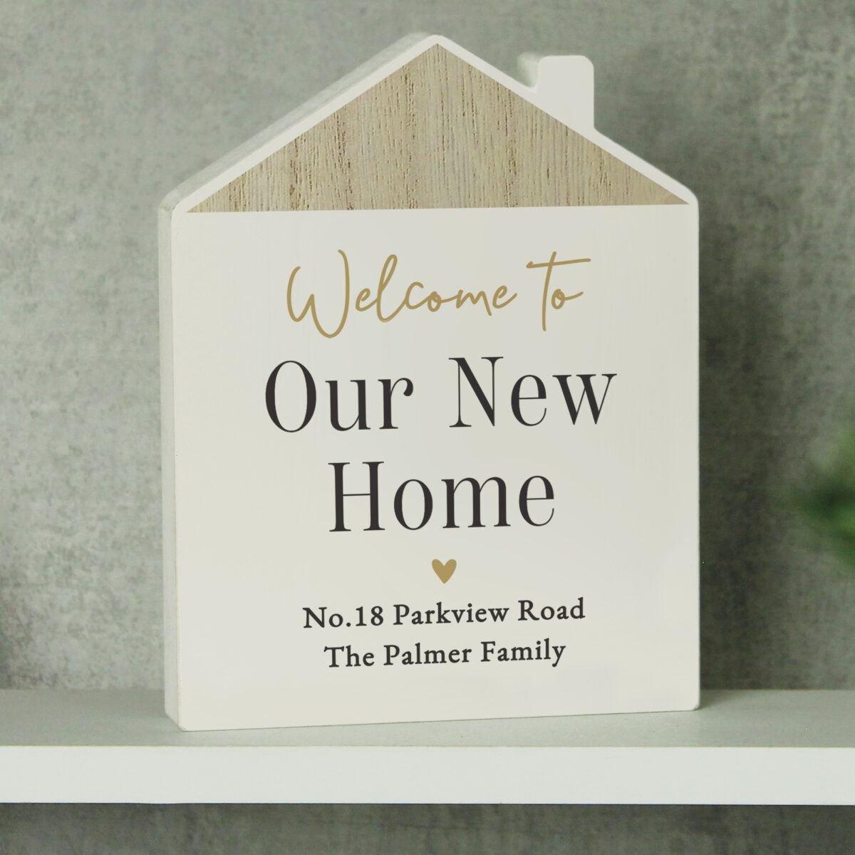 Personalised Black & Gold Wooden House Ornament