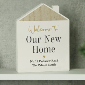 Personalised Black & Gold Wooden House Ornament