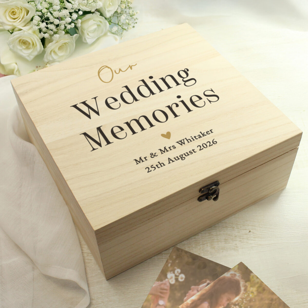 Personalised Black & Gold Free Text Wooden Keepsake Box
