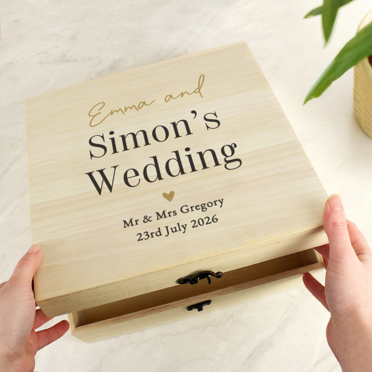Personalised Black & Gold Free Text Wooden Keepsake Box