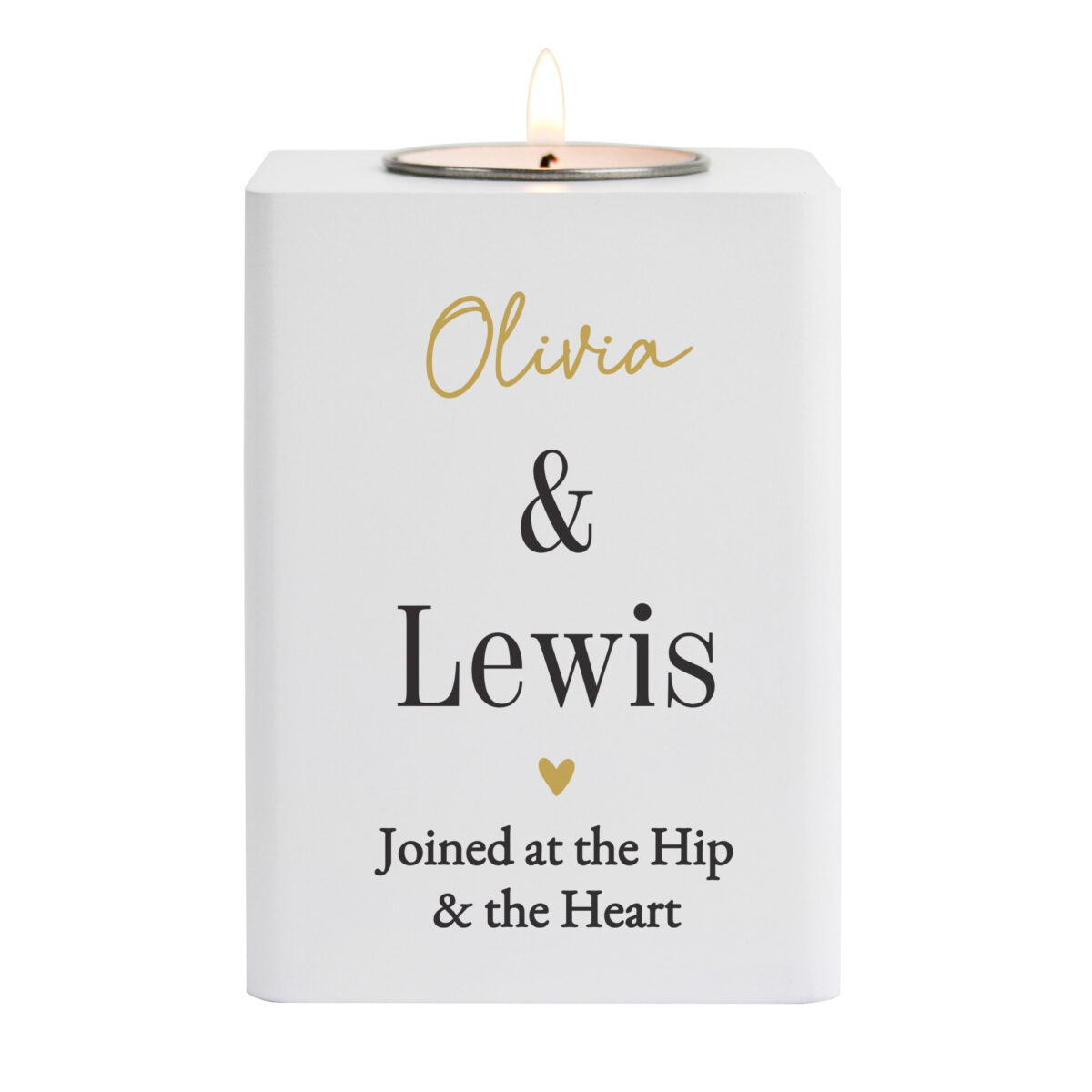 Personalised Black & Gold White Wooden Tealight