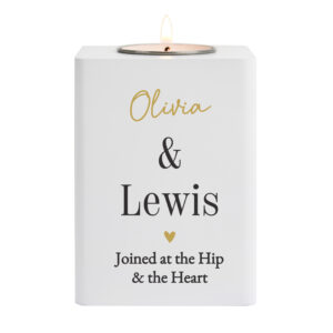 Personalised Black & Gold White Wooden Tealight