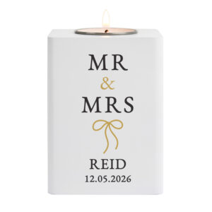 Personalised Black & Gold White Wooden Tealight