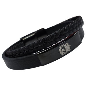 Liverpool FC Crest Black IP Leather Bracelet