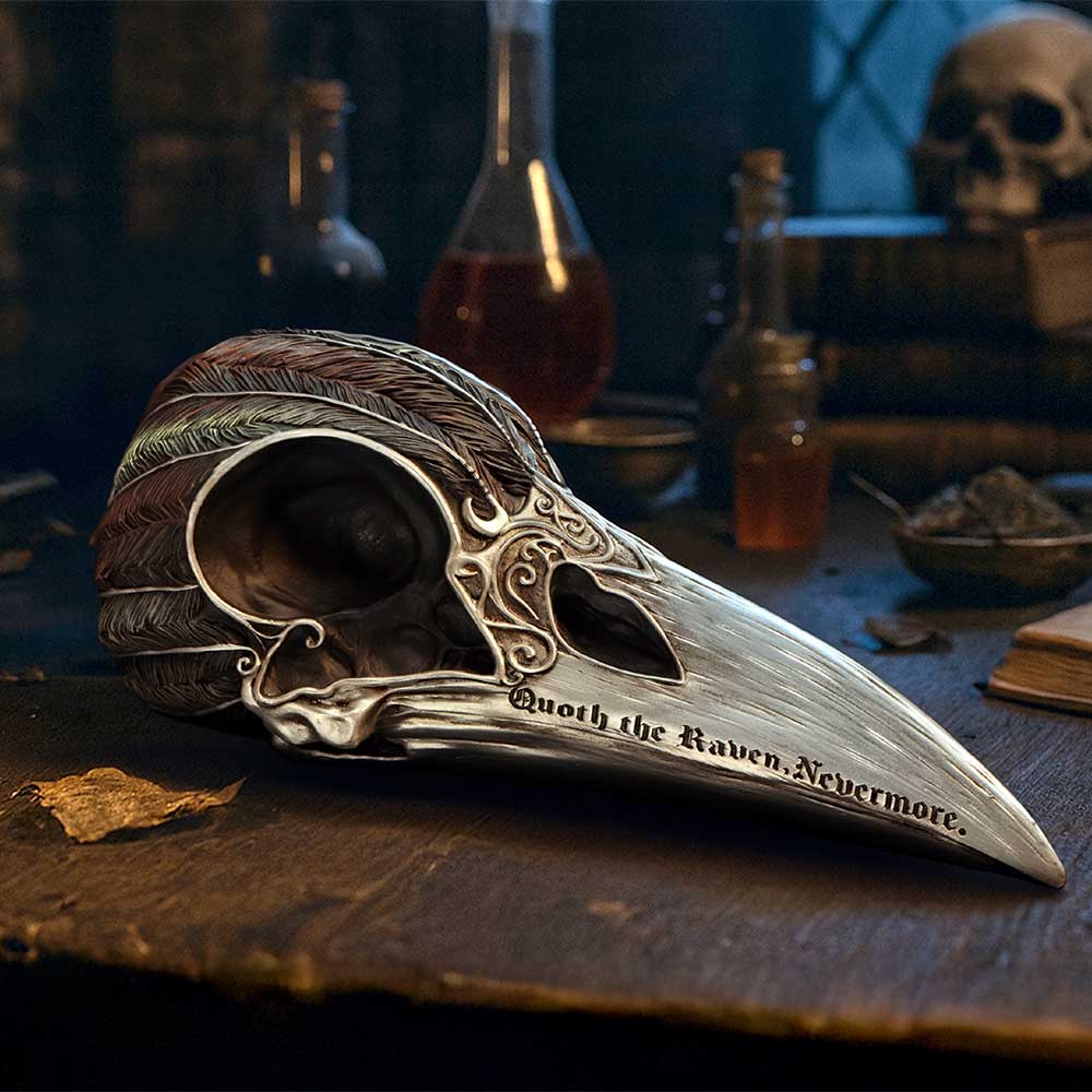 Quoth The Raven Skull Ornament 7.5cm