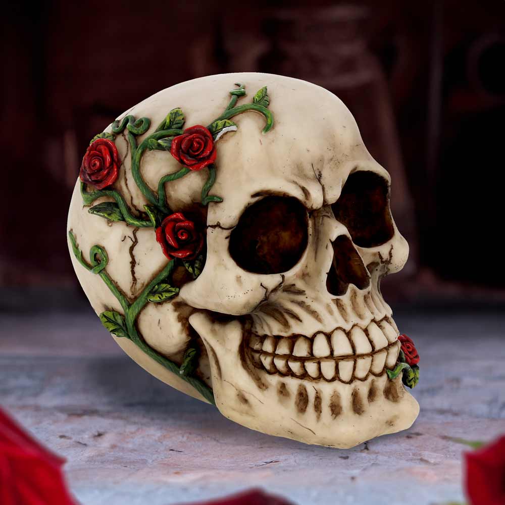 Rose From Beyond 15cm Gothic Rose Vine Covered Skull Figurine