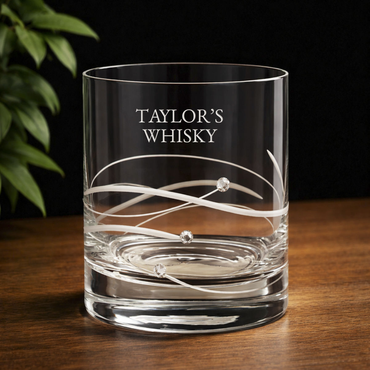 Personalised Flowing Wave Glass Tumbler with Swarovski Crystals