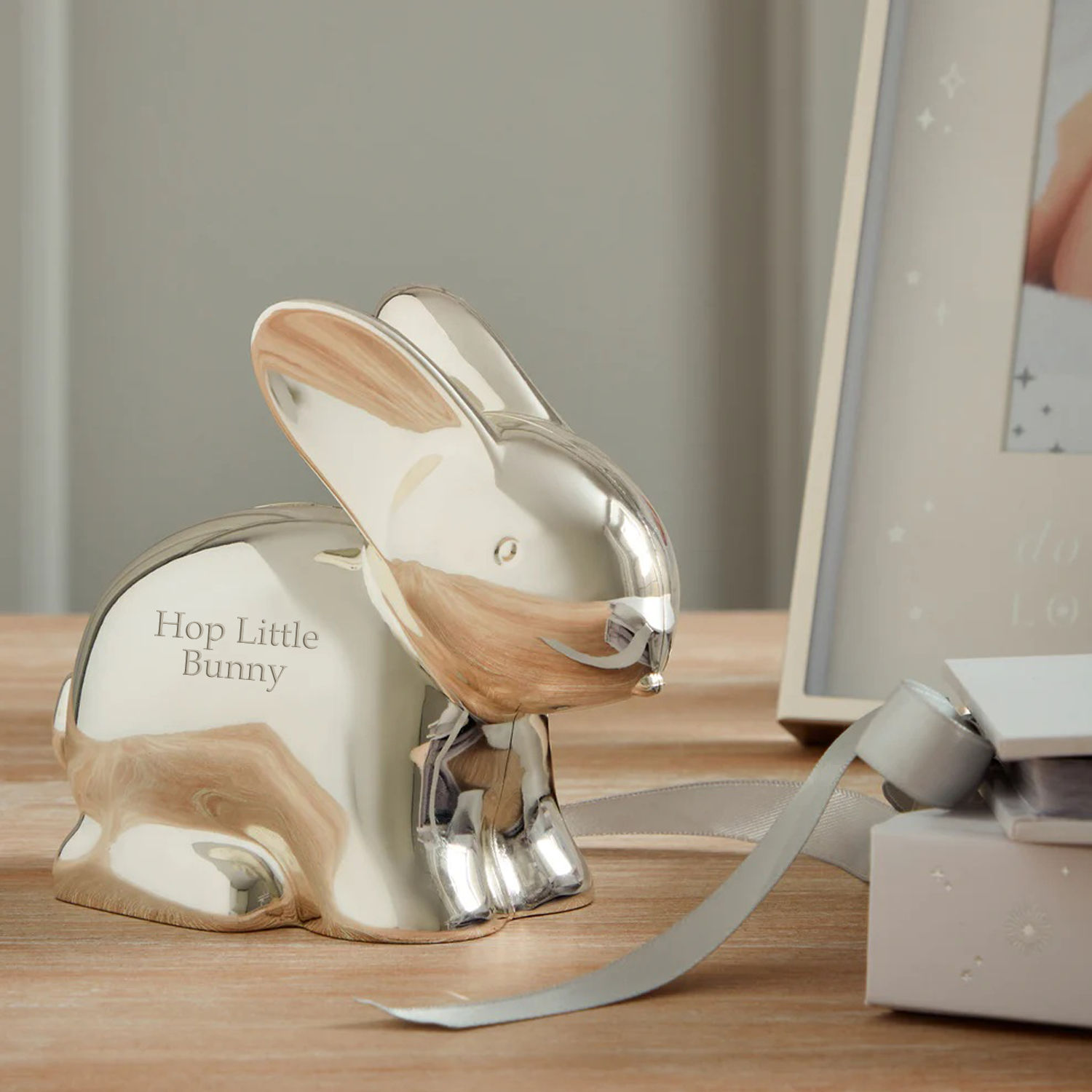 per7702-gallery-20260415112903714 Personalised Silver Plated Rabbit Money Box - Image 1