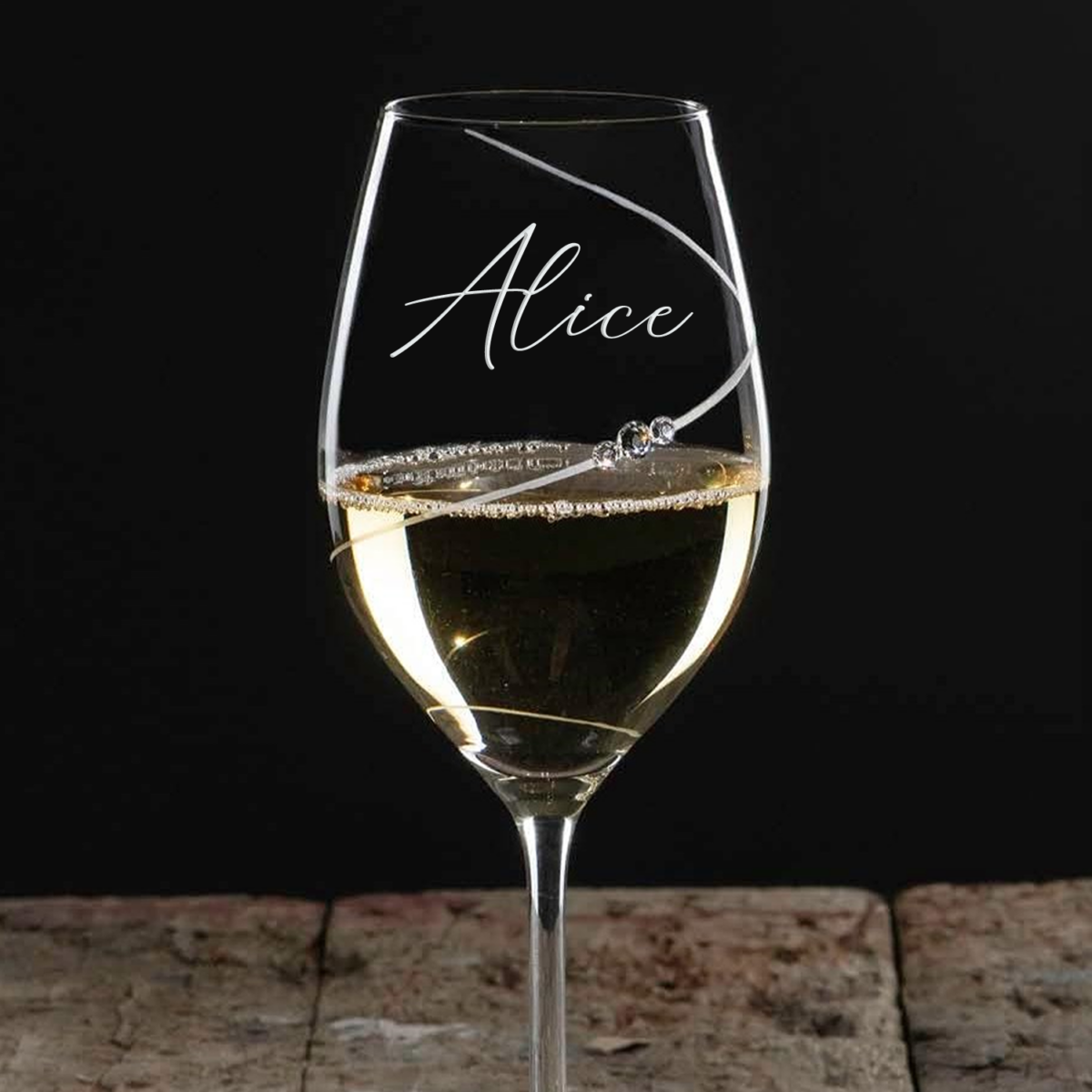 Personalised Graceful Arc White Wine Glass with Swarovski Crystals