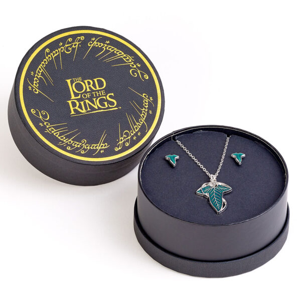 TM 07824 The Lord Of The Rings Leaf Of Lorien Necklace Earrings Gift Box