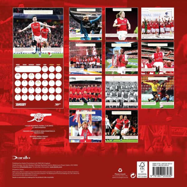 TM 08070 Arsenal FC Legends Square Calendar 2027
