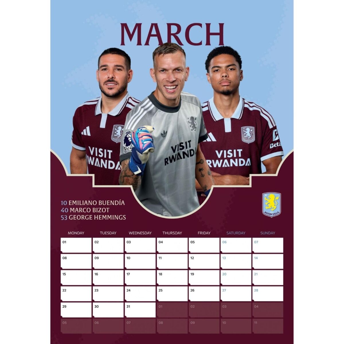TM 08095 Aston Villa FC A3 Calendar 2027
