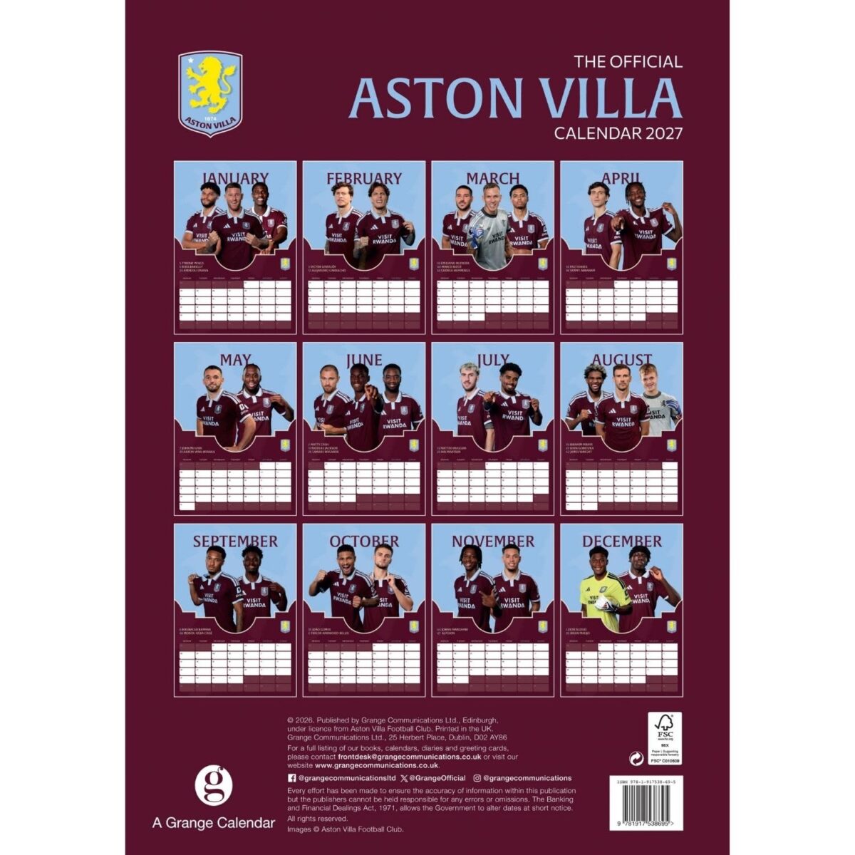TM 08095 Aston Villa FC A3 Calendar 2027