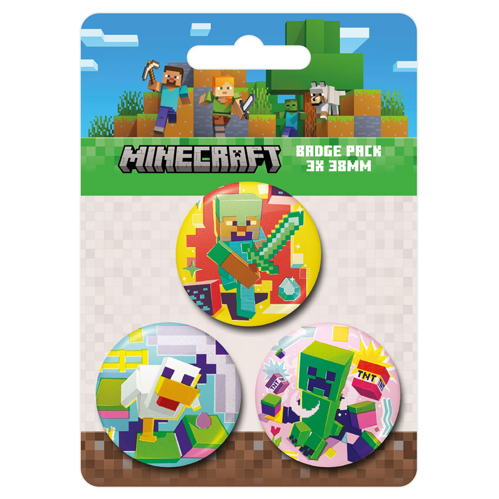 TM-08377-Minecraft-3-Button-Badges TM 08377 Minecraft 3 Button Badges